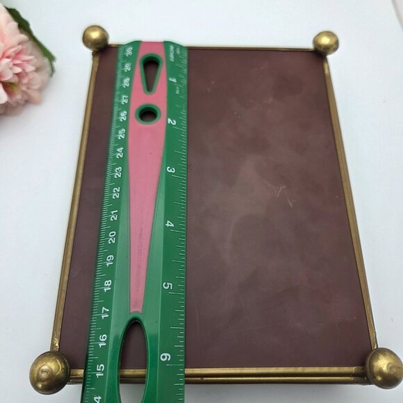 Vintage Glass Mirrored Jewelry Trinket Box Etched Rose Brass Mid Century - Picture 12 of 14